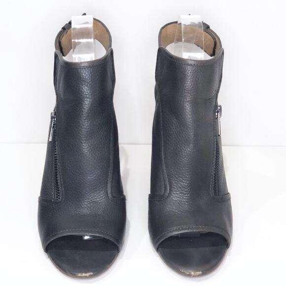 Splendid 9 M Janet Leather Peep-Toe Booties Chunky Heel Shootie Slate Taupe Grey - Picture 3 of 9